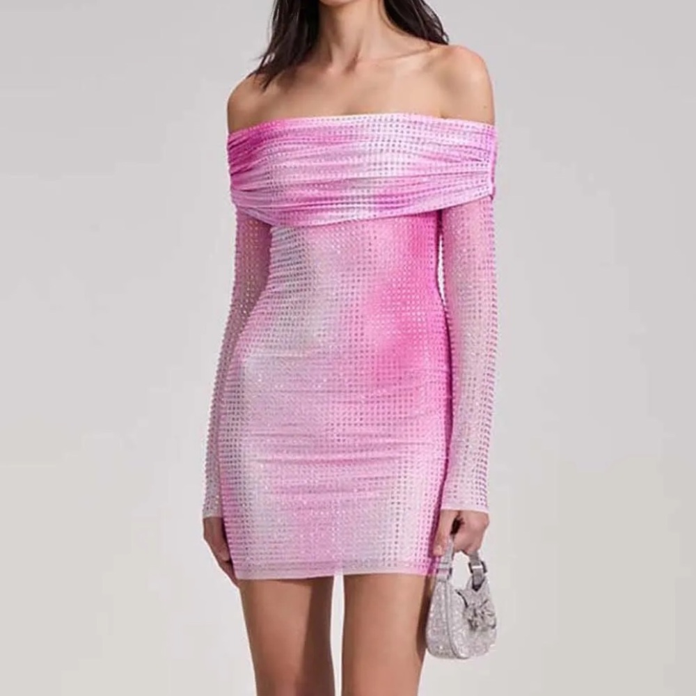 STRAPLESS CRYSTAL-EMBELLISHED
MINI DRESS IN PINK self portrait XS